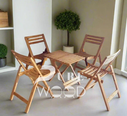 🪵✨ Beach Wood Folding Table & Chairs 1 Table + 4