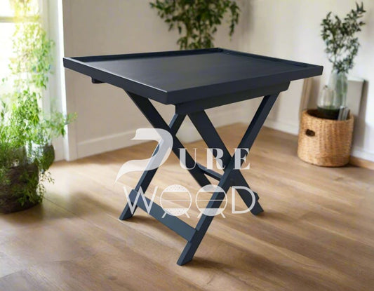 🪵✨ Modern Jet Black Coffee Tray Folding Table