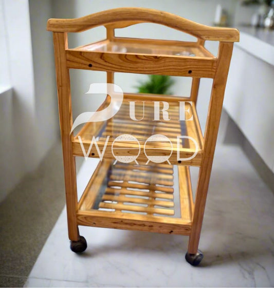 🍵🛒 Tea Trolley 3 Shelves Beach Wood Stylish