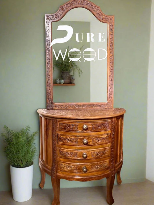 Solid Sheesham 🌳 🪵  Dressing Table Console Table With Stylish Carved Mirror Frame🪞