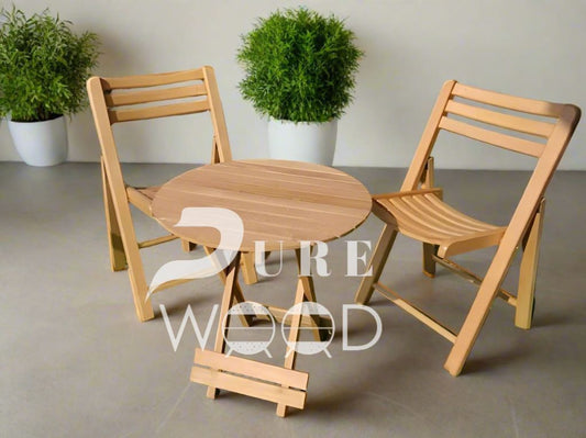 Stylish 🪵 Beach Wood Folding Table & Chairs (1 Table 2 Chairs)